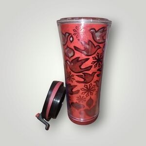 Starbucks Coffee 2008 Travel Tumbler 12 Oz Red Holiday Christmas Birds
